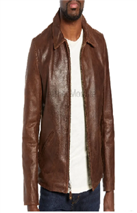 Textured Brown Classy Men Genuine Leather Jacket