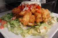 Nacho fried shrimp Bay shrimp, shredded lettuce
